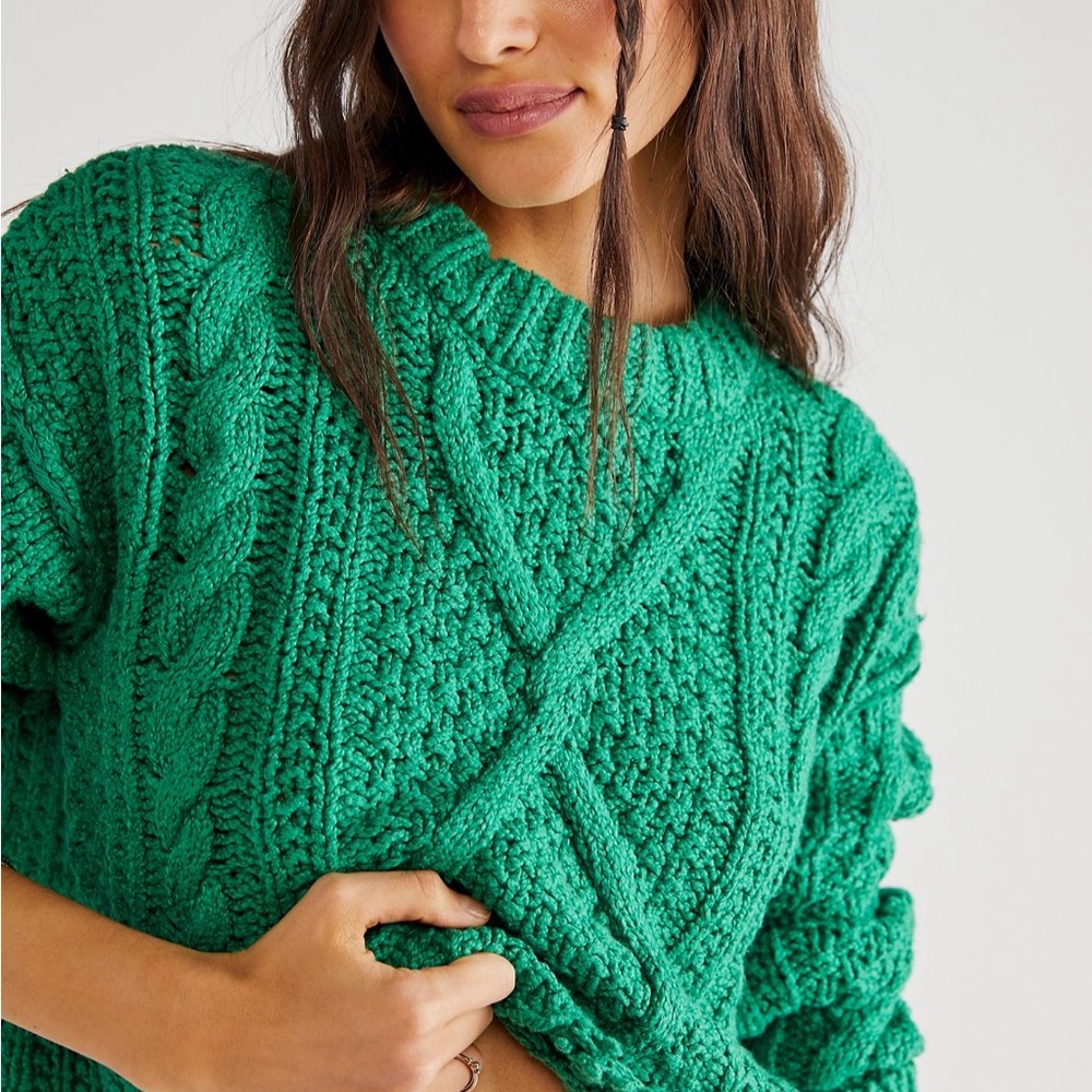 Free People Cutting Edge Cable Pullover Kelly green XS
